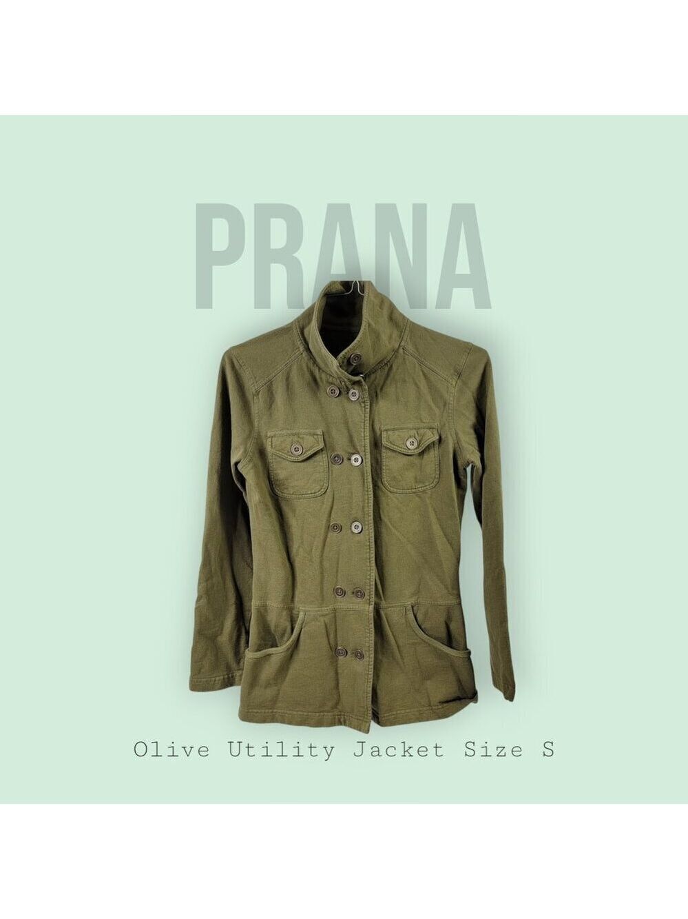 PrAna Olive Green Military Jacket | Metal Button Utility Style | Size S